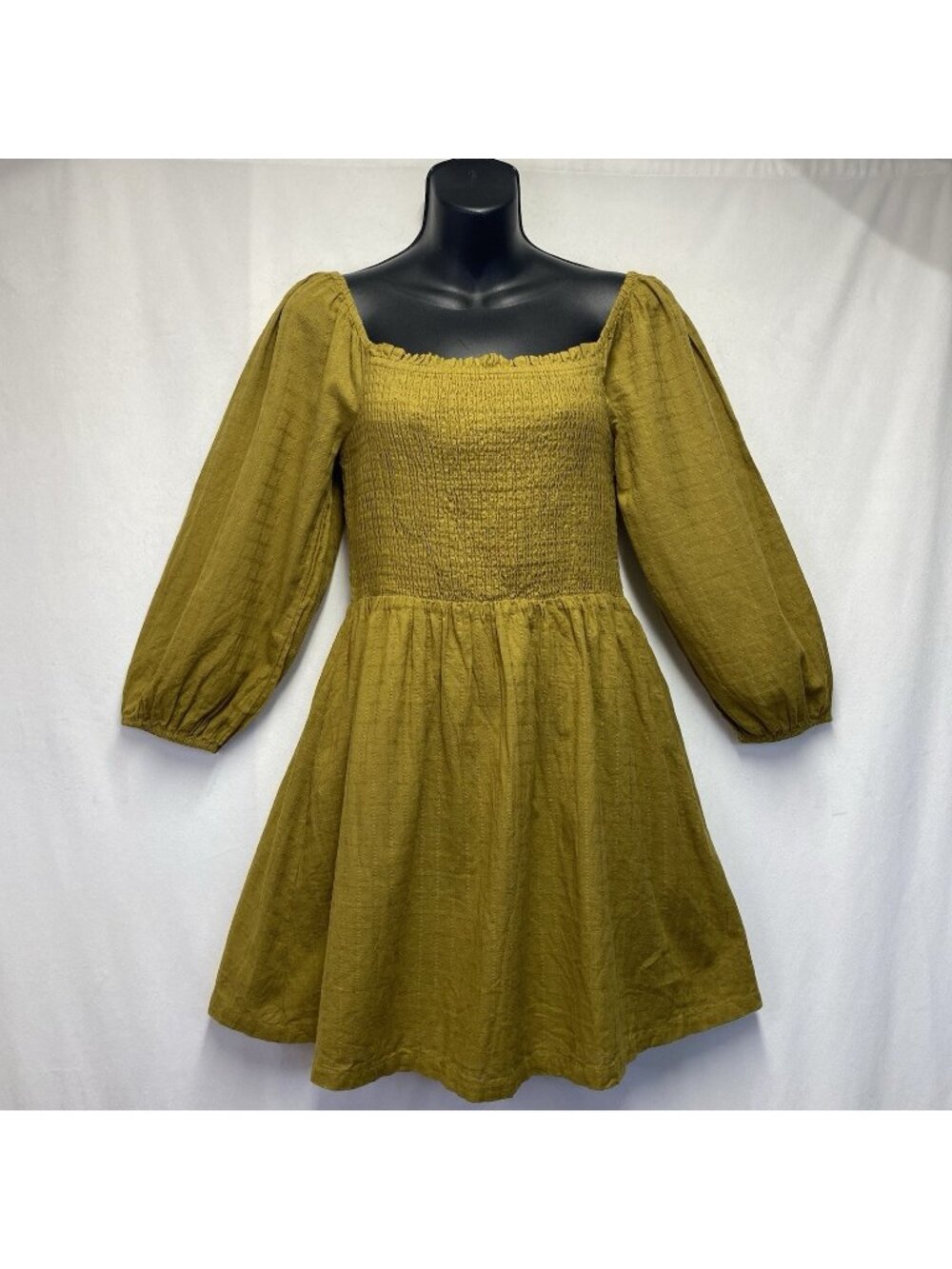 Lost + Wander Forest Jewel Square Neck Smocked Mini Dress Women Small Ecru Olive